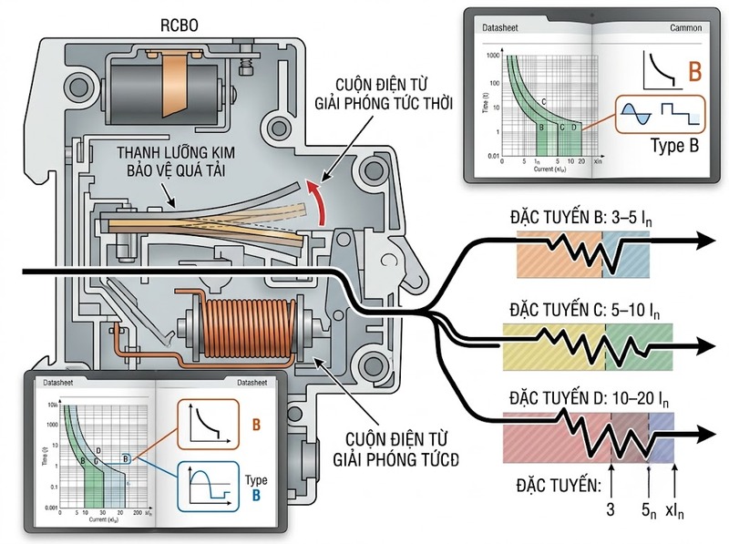 Cách chọn đặc tuyến RCBO theo đặc tính tải